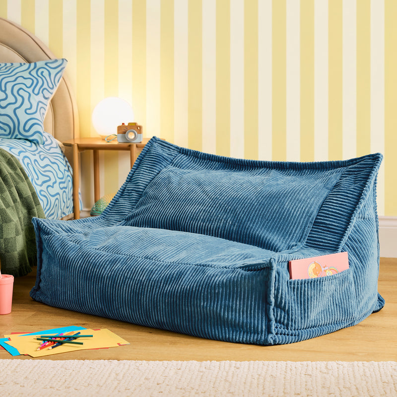 Canapé pouf pour enfant Francesco Cord - Bleu jean