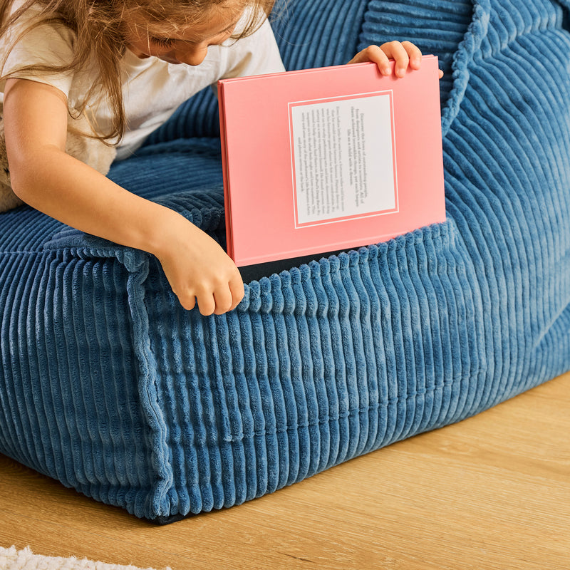 Canapé pouf pour enfant Francesco Cord - Bleu jean
