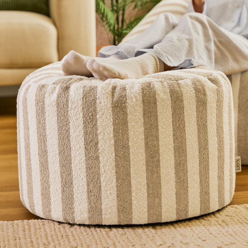 Pouf rond en bouclé rayé Milano - Naturel