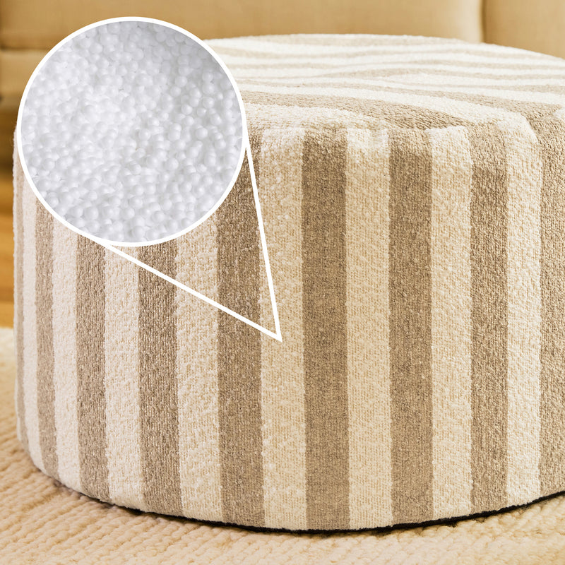Pouf rond en bouclé rayé Milano - Naturel