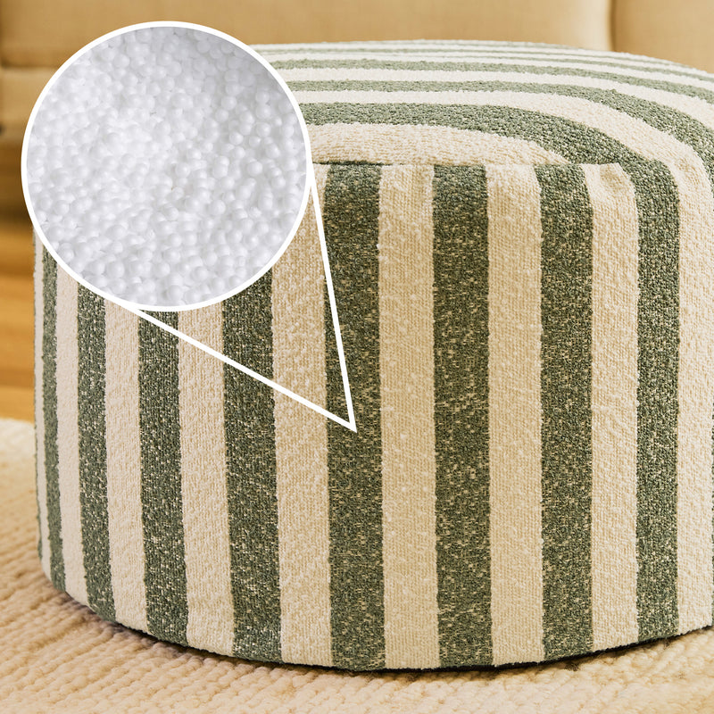 Pouf rond en bouclé rayé Milano - Vert olive