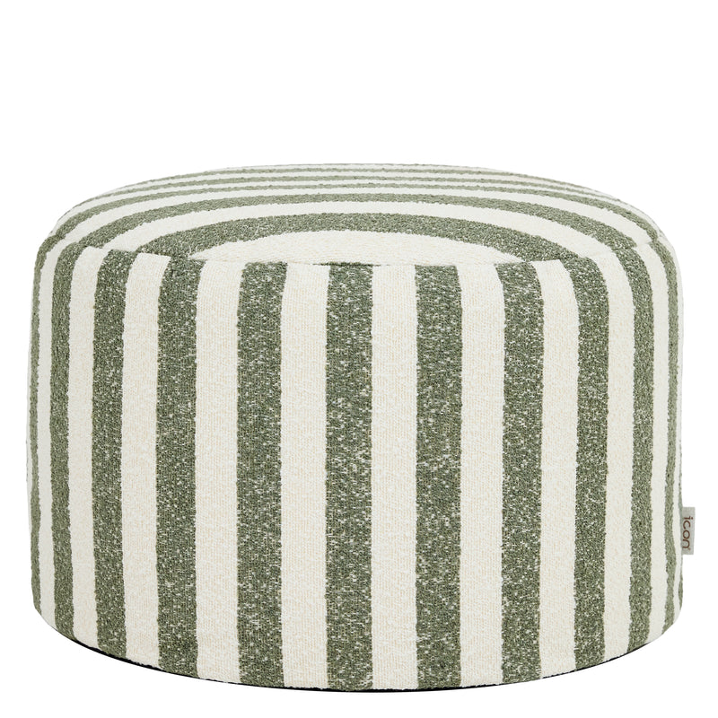 Pouf rond en bouclé rayé Milano - Vert olive