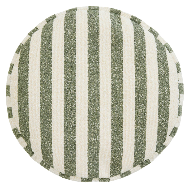 Pouf rond en bouclé rayé Milano - Vert olive