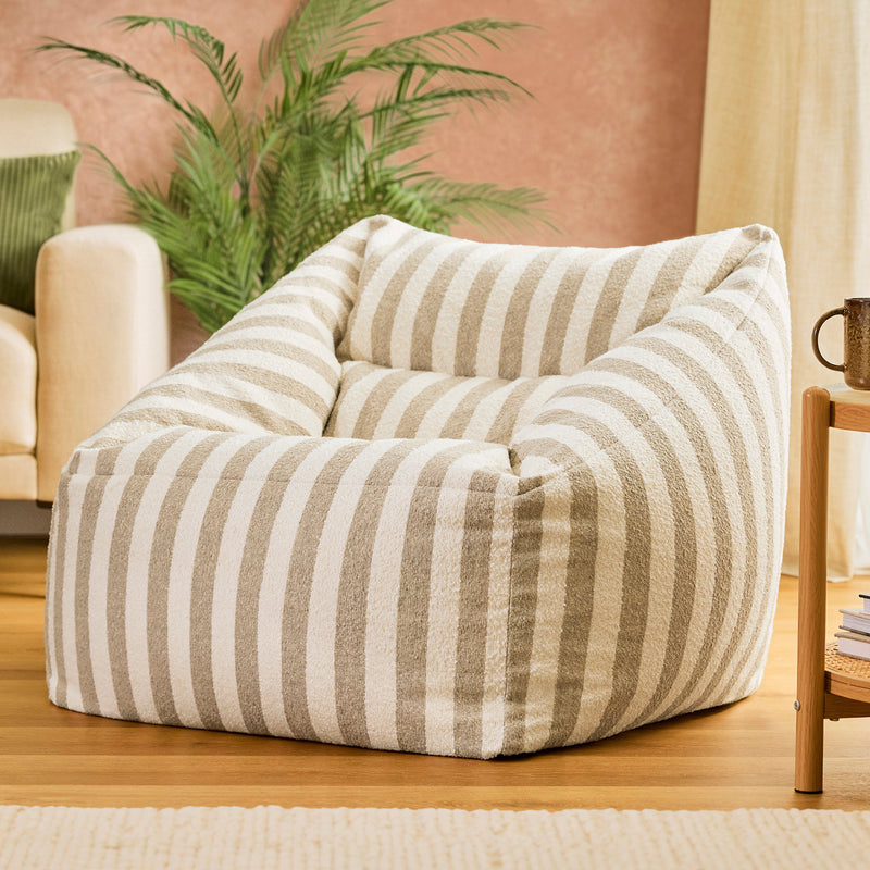 Fauteuil poire Natalia en bouclette rayée - Naturel