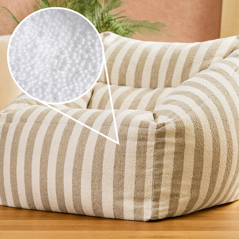Fauteuil poire Natalia en bouclette rayée - Naturel