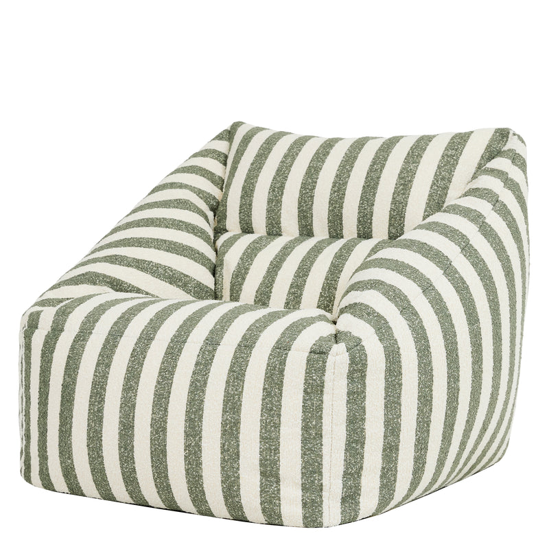 Fauteuil poire Natalia en bouclette rayée - Vert olive