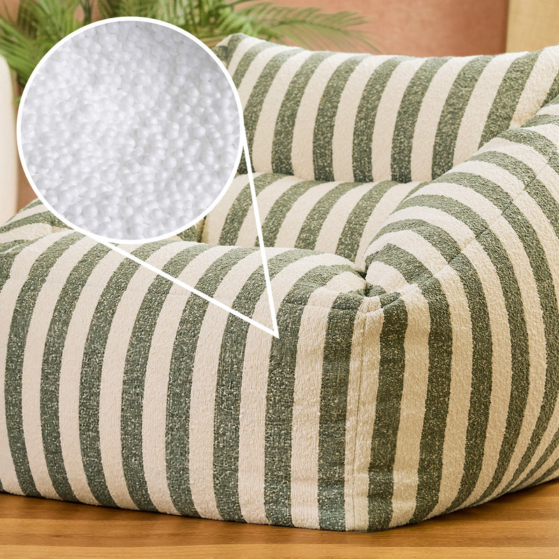 Fauteuil poire Natalia en bouclette rayée - Vert olive
