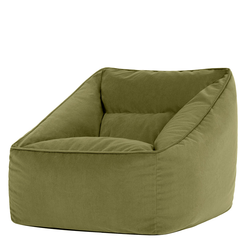 Fauteuil pouf en velours Natalia, vert olive