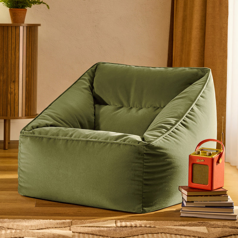 Fauteuil pouf en velours Natalia, vert olive