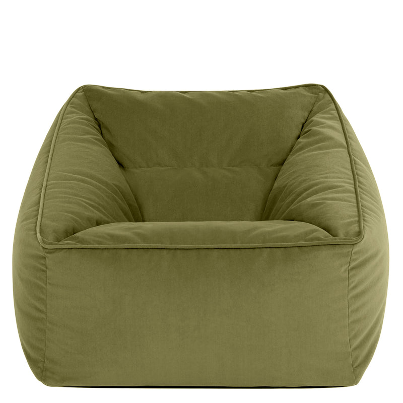 Fauteuil pouf en velours Natalia, vert olive