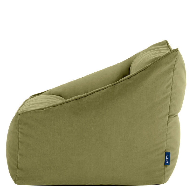 Fauteuil pouf en velours Natalia, vert olive