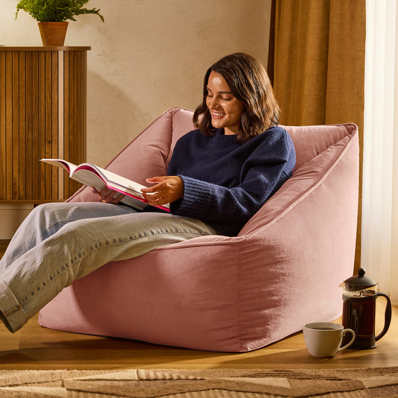 Fauteuil pouf en velours Natalia, rose crépuscule