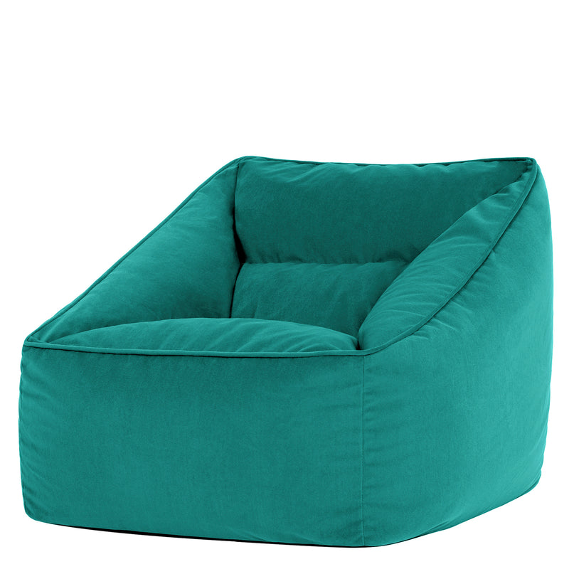 Fauteuil pouf en velours Natalia, sarcelle