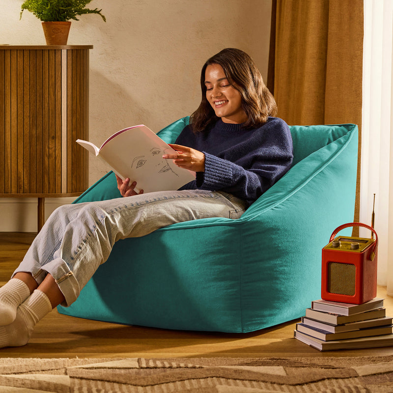 Fauteuil pouf en velours Natalia, sarcelle