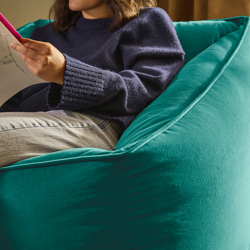 Fauteuil pouf en velours Natalia, sarcelle