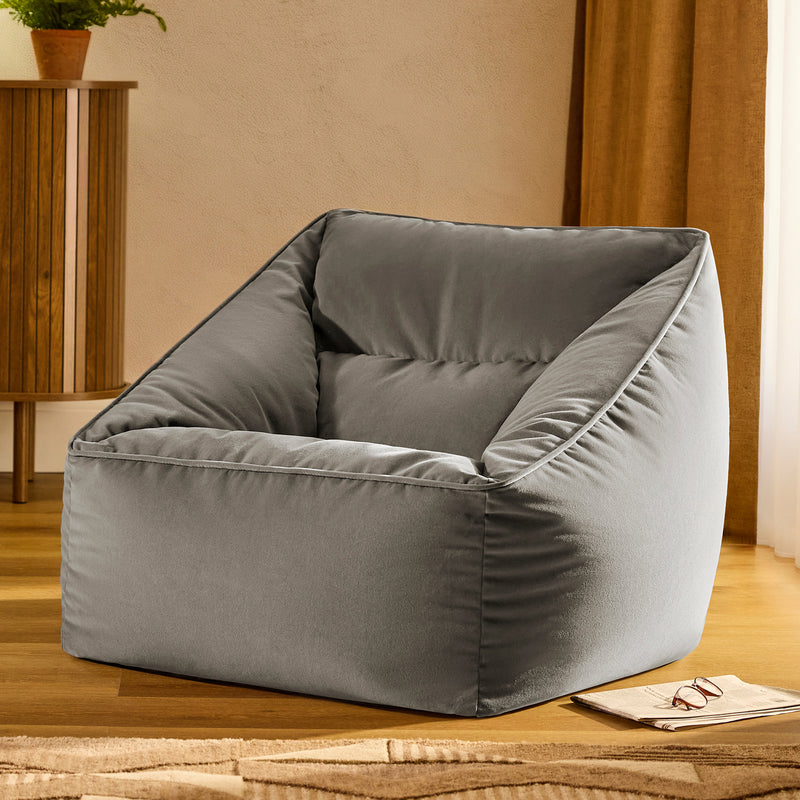 Fauteuil pouf en velours Natalia, gris anthracite