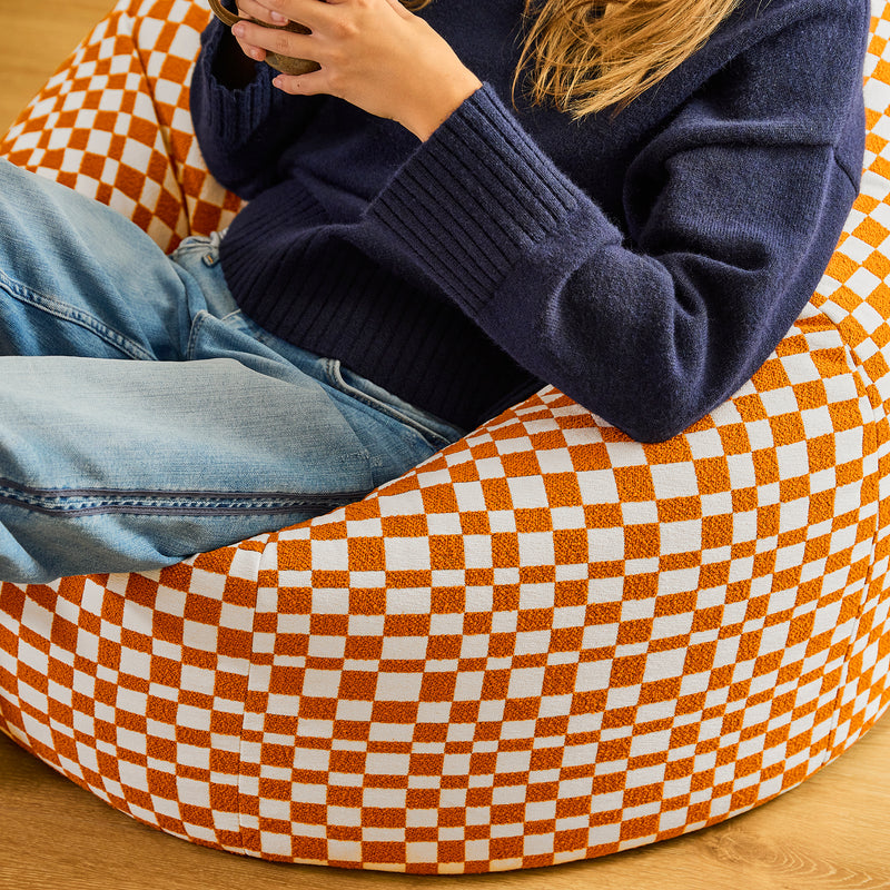 Pouf Kingston à motif damier - Orange