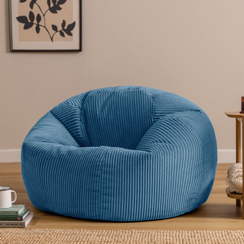 Pouf classique Kingston XL en velours côtelé - Bleu denim