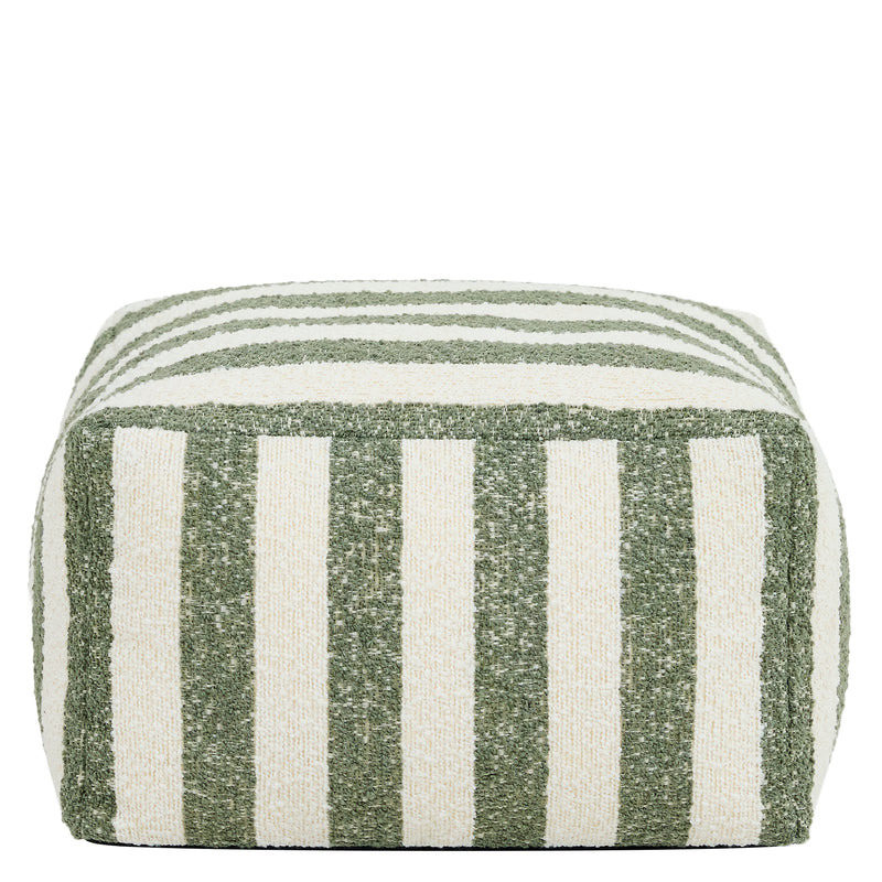 Repose-pieds carré en bouclé rayé Amara - Vert olive