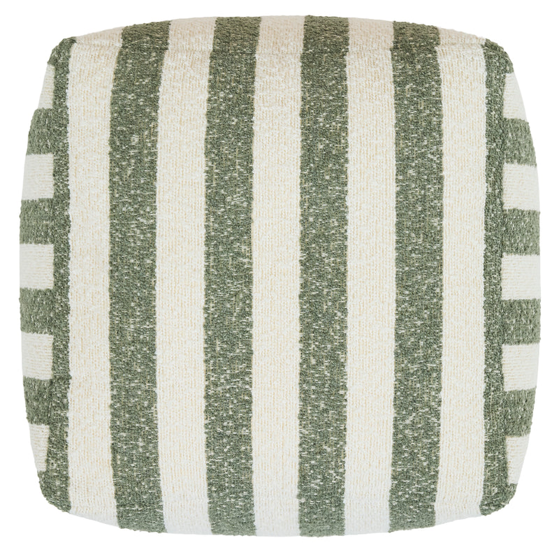 Repose-pieds carré en bouclé rayé Amara - Vert olive