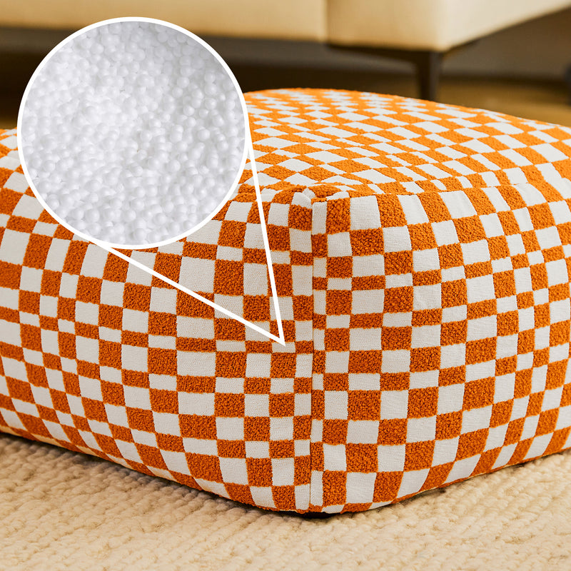 Repose-pieds carré à damier Amara - Orange