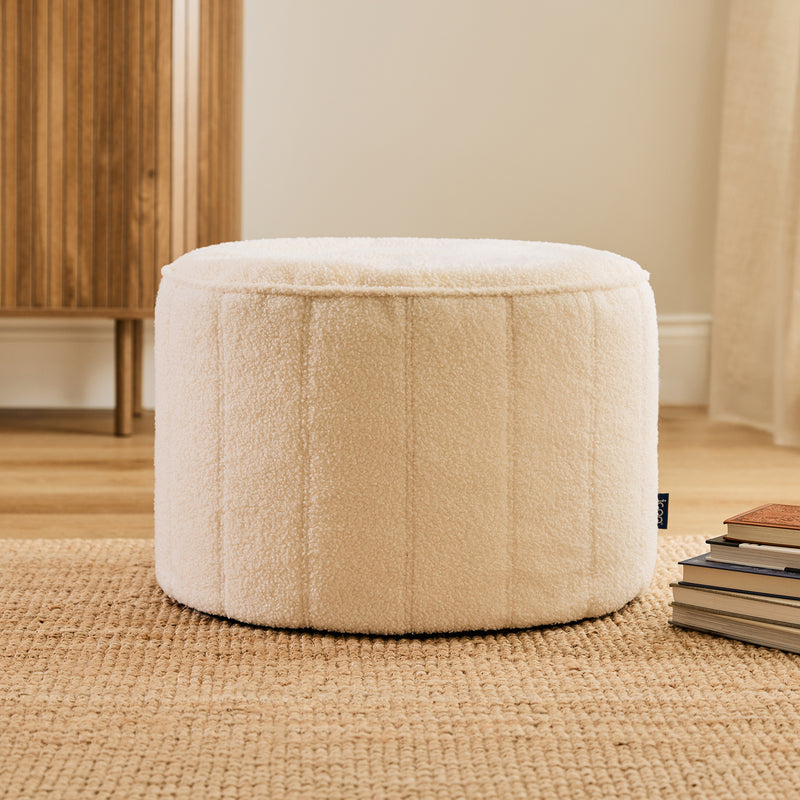 Milano Bouclé Round Footstool Bean Bag - Ivory