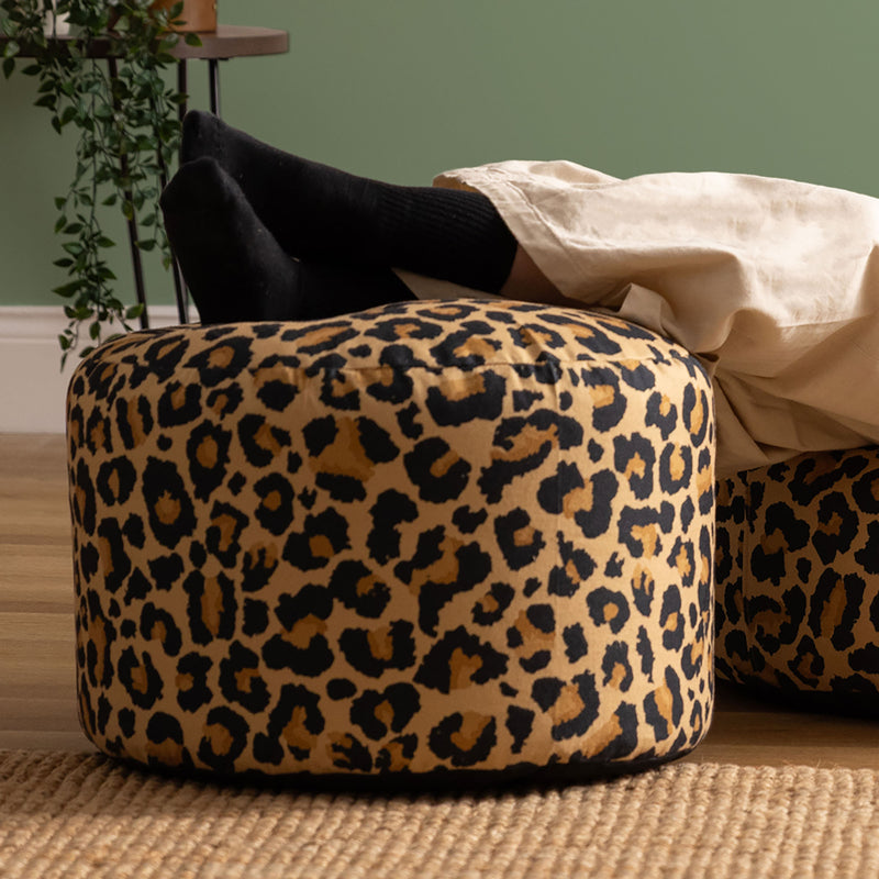 Pouf rond tissé à imprimé léopard Milano, multicolore