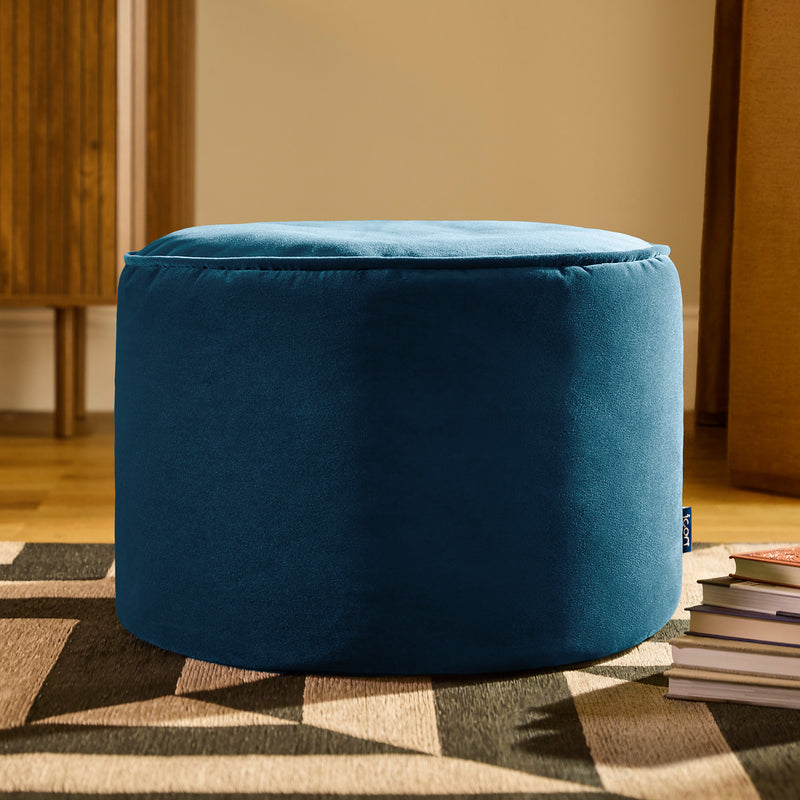 Pouf rond Milano en velours, bleu marine