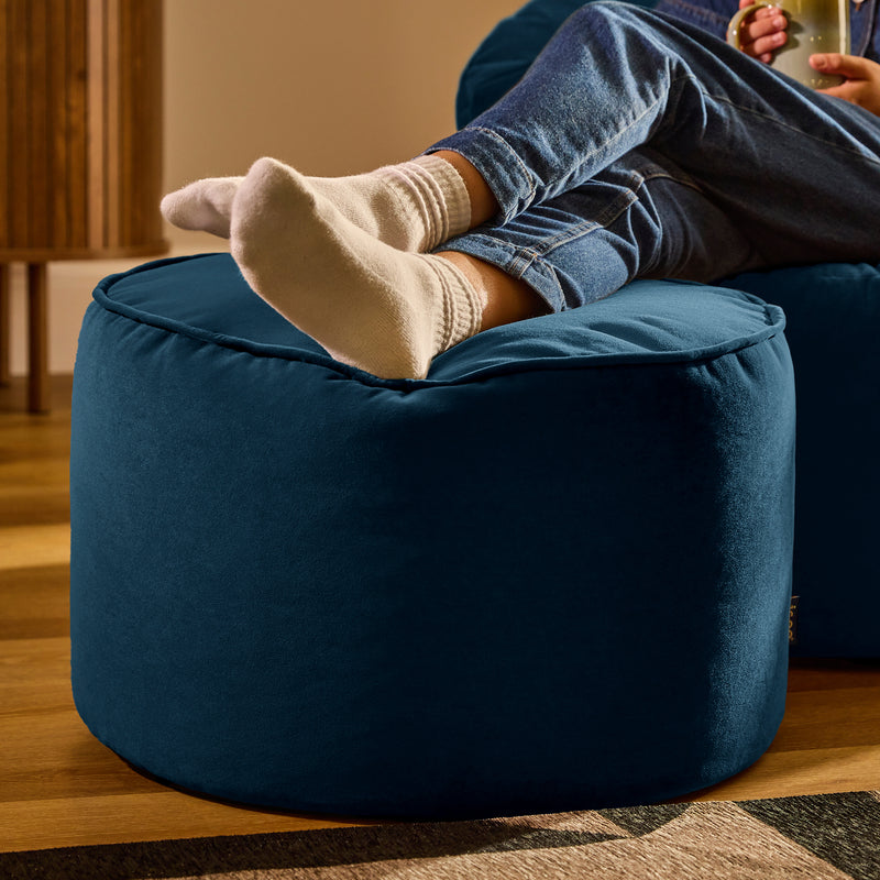 Pouf rond Milano en velours, bleu marine