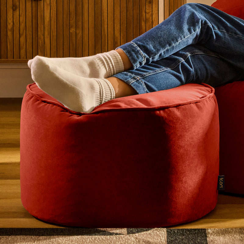 Pouf rond Milano en velours, terre cuite