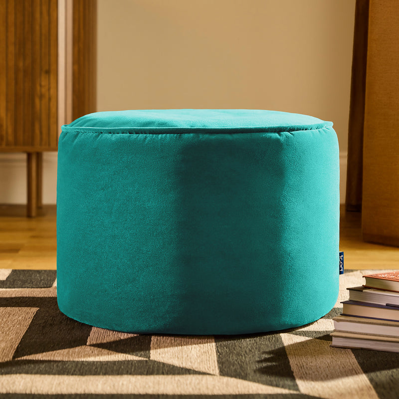 Pouf rond Milano en velours, sarcelle