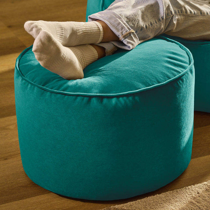Pouf rond Milano en velours, sarcelle