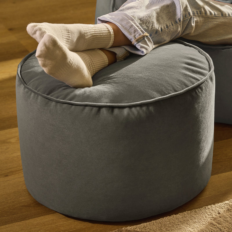 Pouf rond Milano en velours, gris anthracite