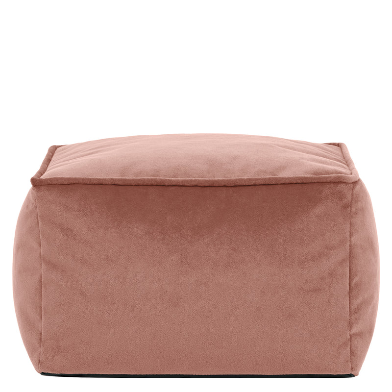 Repose-pieds Amara carré en velours, rose
