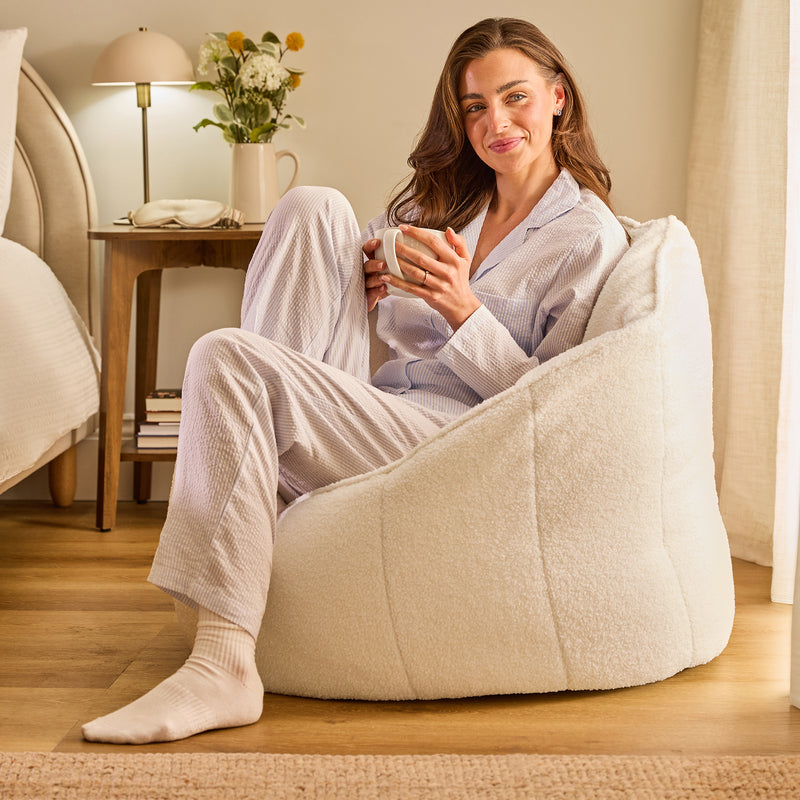 Sirena Bouclé Bean Bag Accent Chair - Ivory