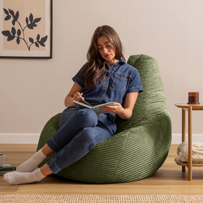 Pouf fauteuil inclinable en velours côtelé Dalton XL - Vert sauge