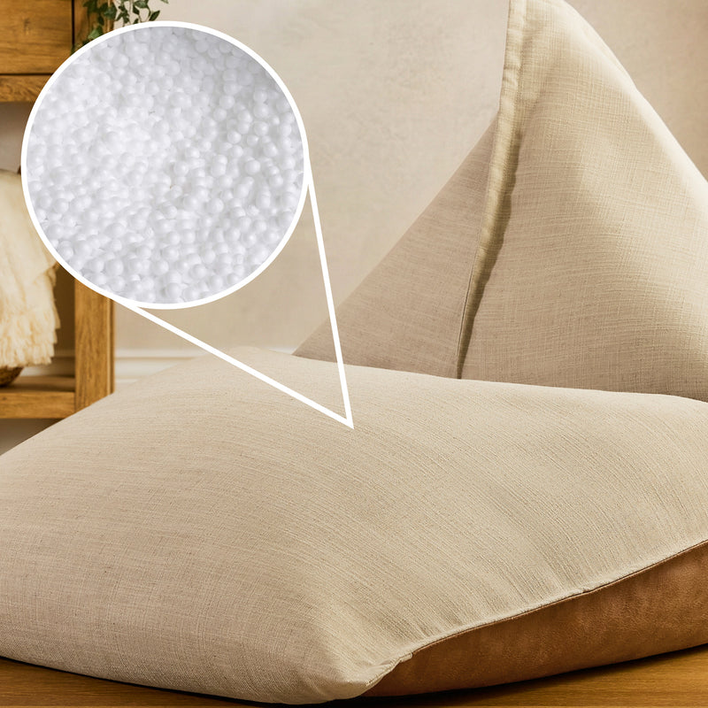 Pouf fauteuil Rocco en lin et similicuir - Naturel/Brun clair