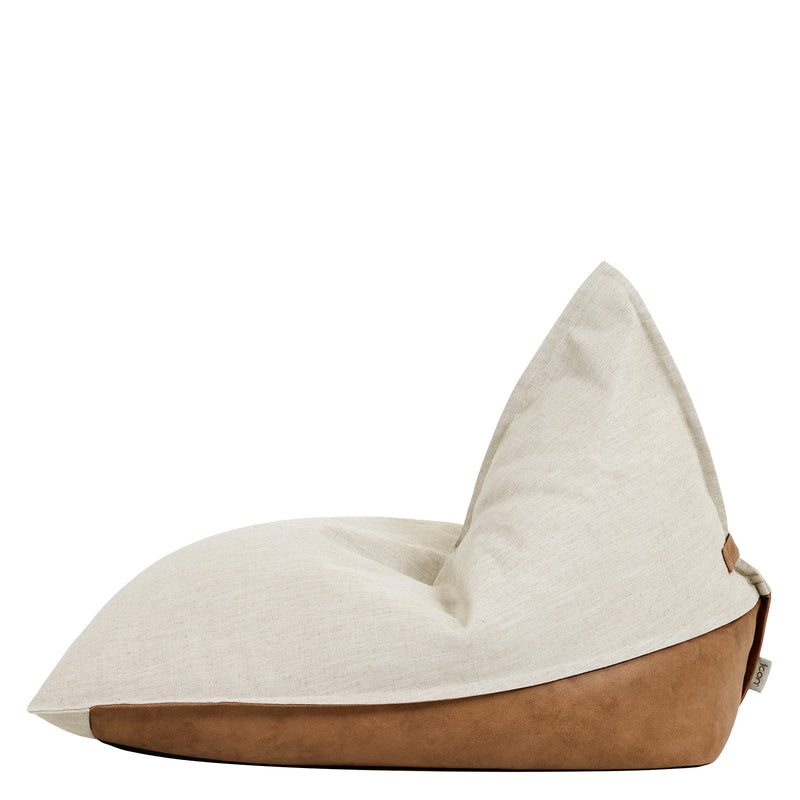 Pouf fauteuil Rocco en lin et similicuir - Naturel/Brun clair