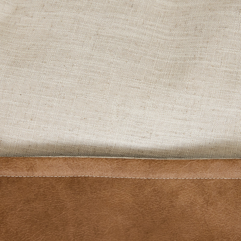 Pouf fauteuil Rocco en lin et similicuir - Naturel/Brun clair