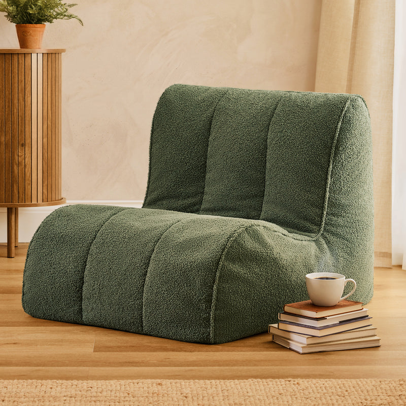 Swoop Bouclé Accent Chair Bean Bag - Olive Green