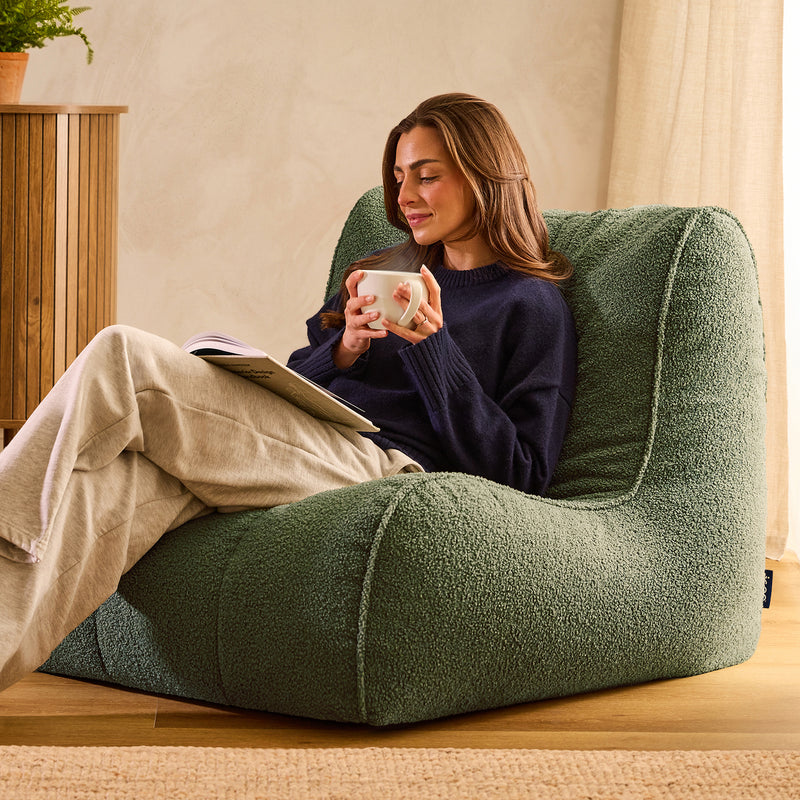Swoop Bouclé Accent Chair Bean Bag - Olive Green
