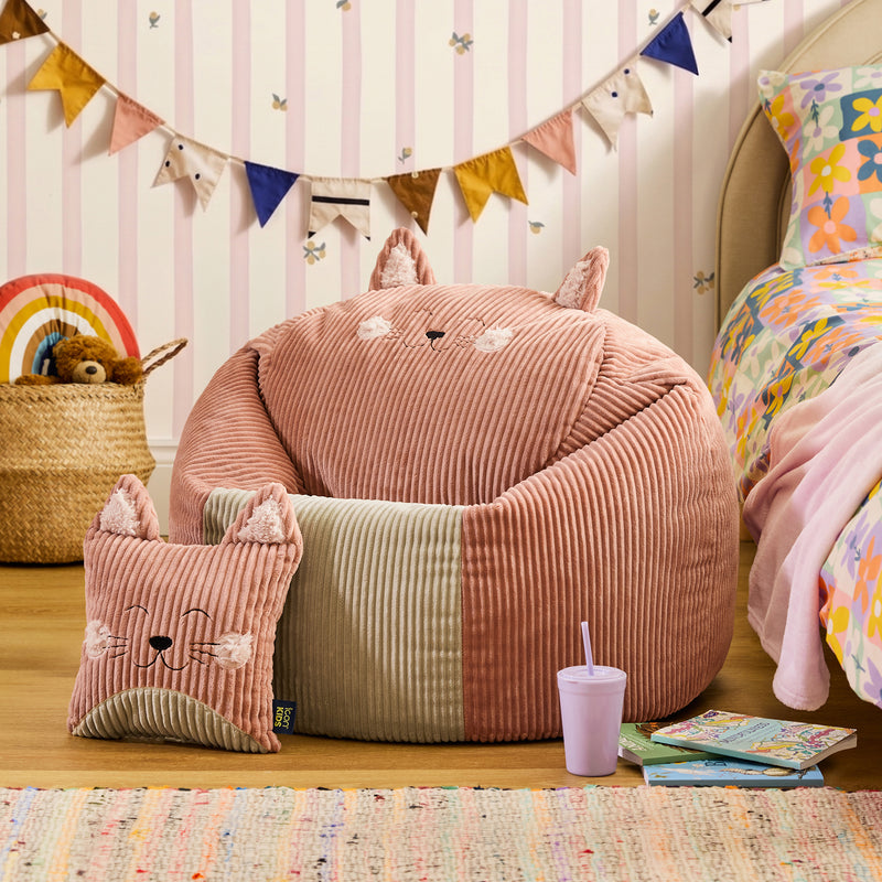 Pouf et coussin Cleo Cat pour enfants - Rose aurore