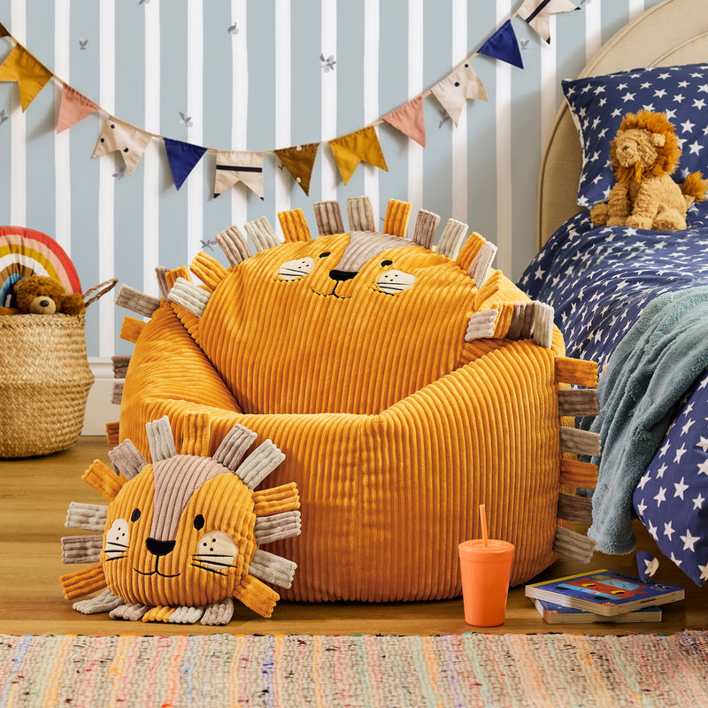 Pouf et coussin Léon le lion pour enfants - Ocre
