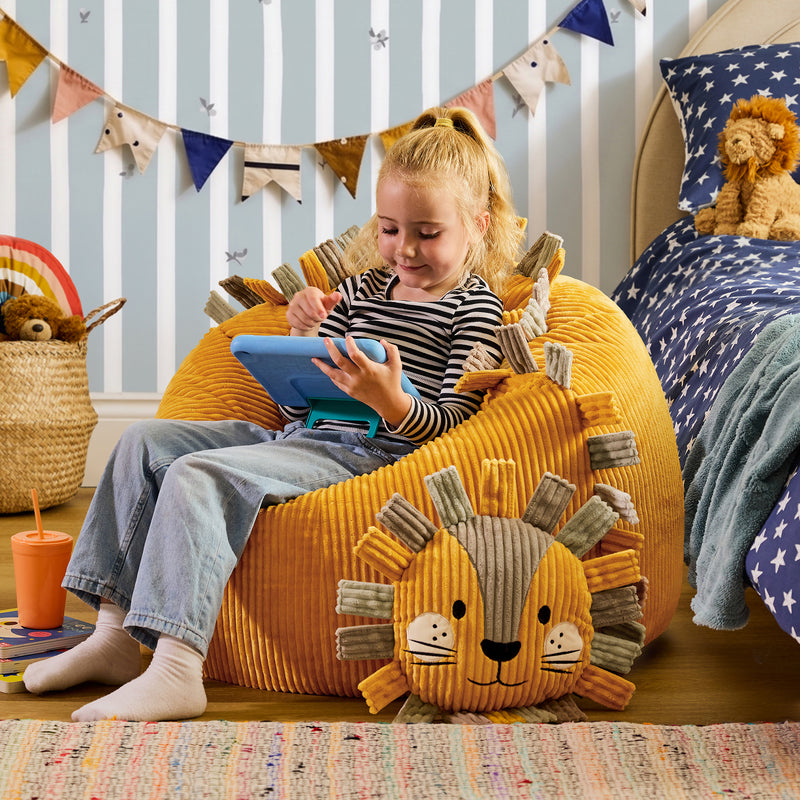 Pouf et coussin Léon le lion pour enfants - Ocre