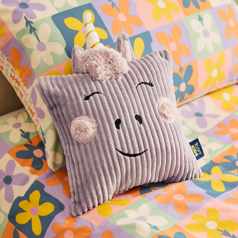 Coussin et pouf enfant Luna Licorne en velours côtelé - Lavande