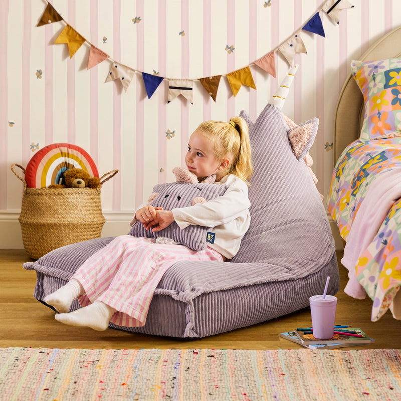 Coussin et pouf enfant Luna Licorne en velours côtelé - Lavande