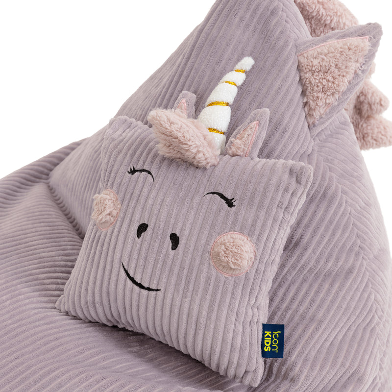 Coussin et pouf enfant Luna Licorne en velours côtelé - Lavande
