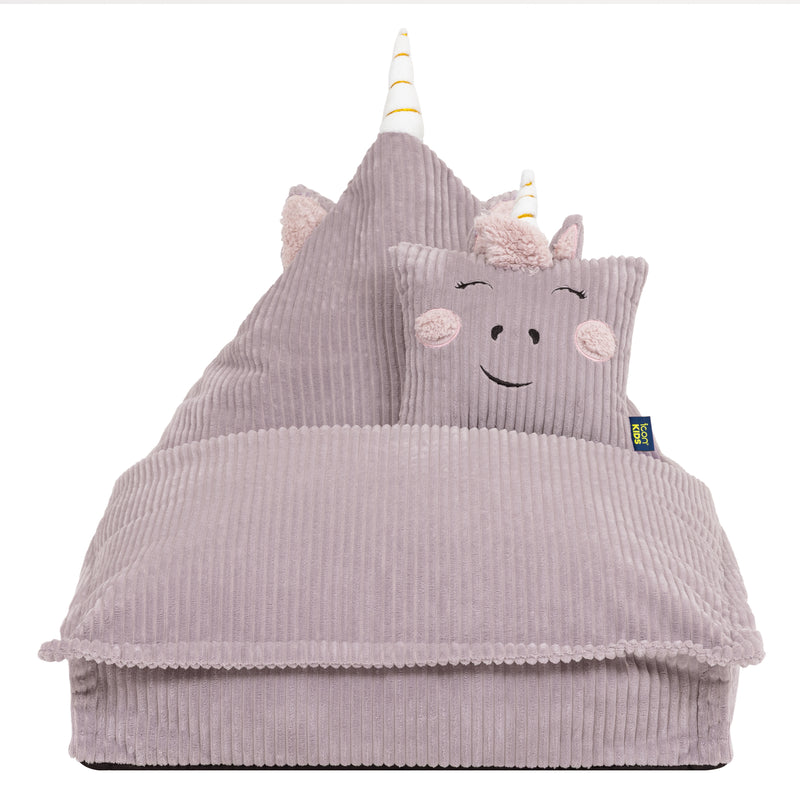 Coussin et pouf enfant Luna Licorne en velours côtelé - Lavande