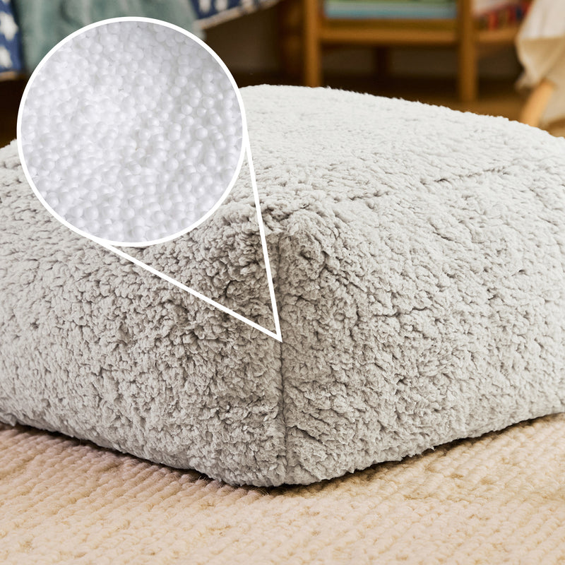 Pouf carré en polaire Teddy Mini Amara - Gris