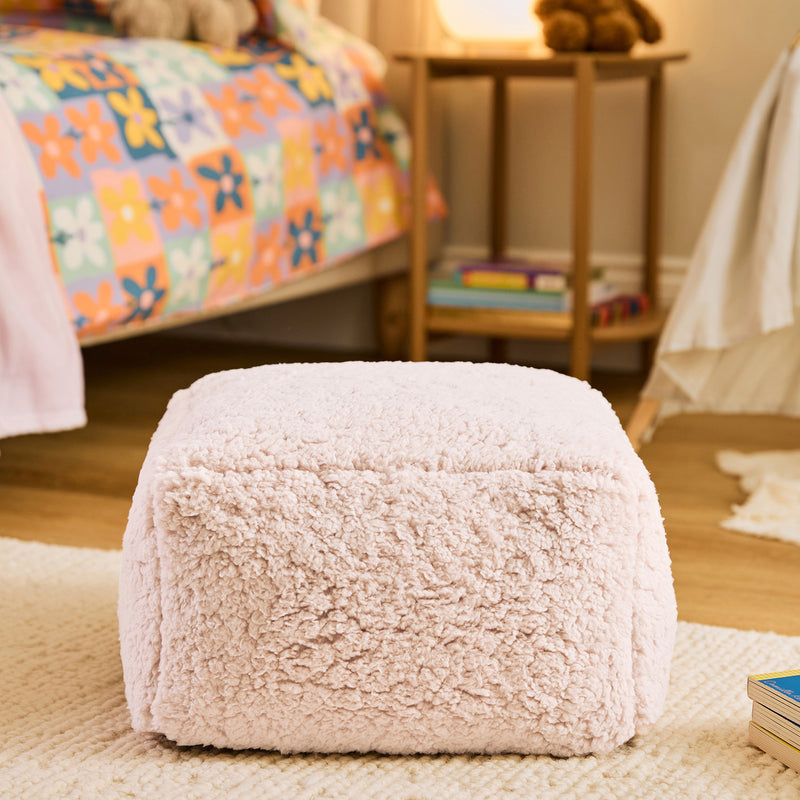 Pouf carré en polaire Teddy Mini Amara - Rose